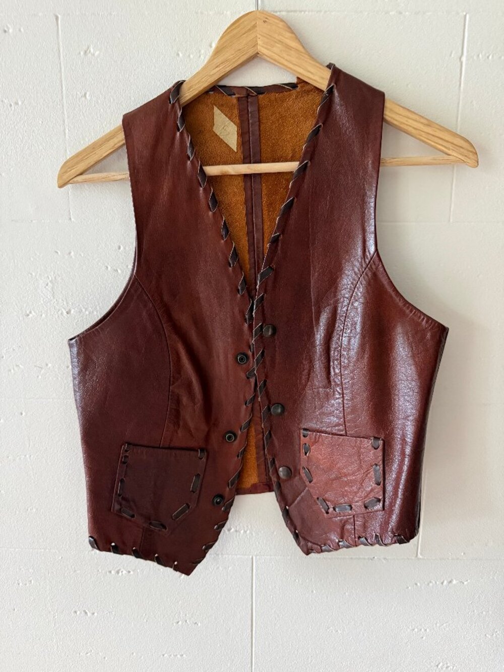 Vintage | Handmade Brown Leather Western Stampede Vest | XS